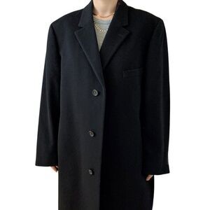 Vintage Mens Lauren Ralph Lauren Black Wool Cashmere Trench Coat Jacket 46R